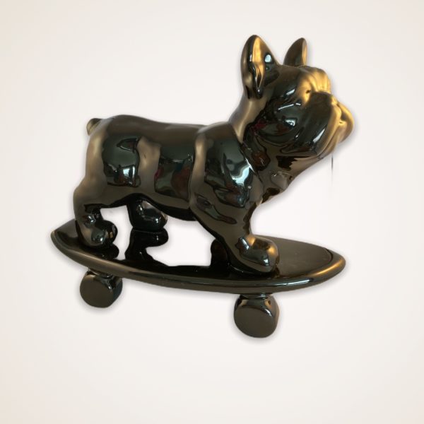 Buldog zwart op skateboard