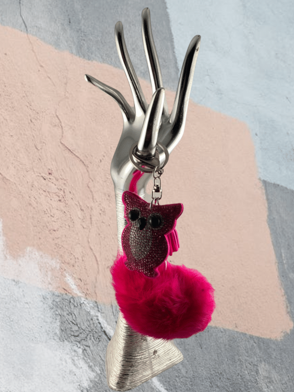 Sleutelhanger Pompon met Uil - Roos