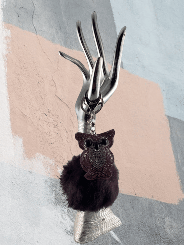 Sleutelhanger Pompon met Uil - Paars